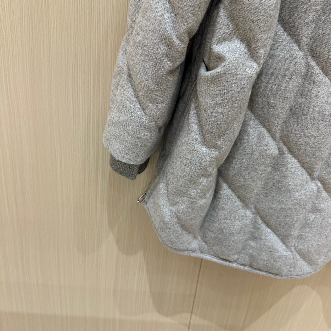 Grey Quilted Wool Blend Overshirt Jacket