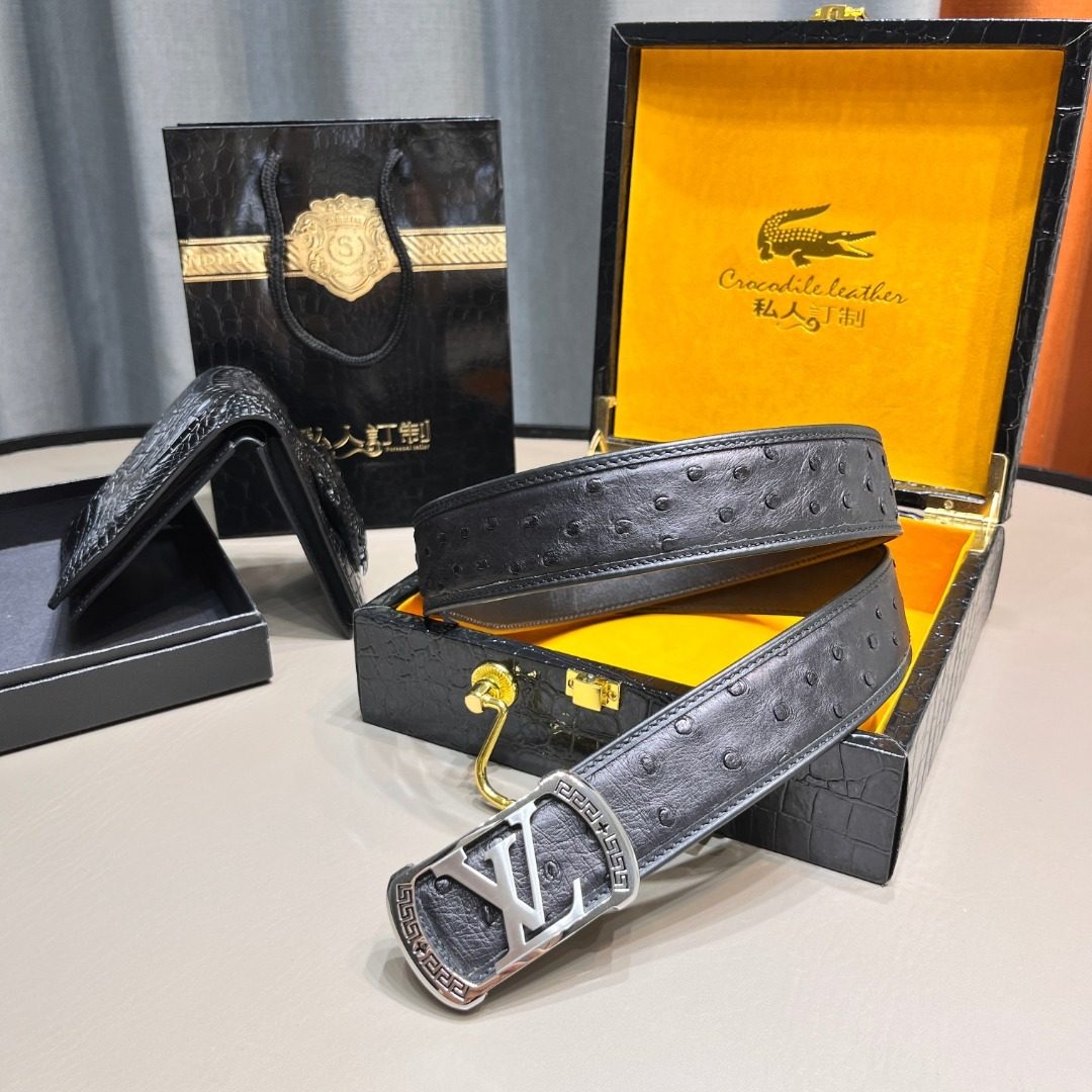 Lacoste Crocodile Leather Belt with LV Buckle
