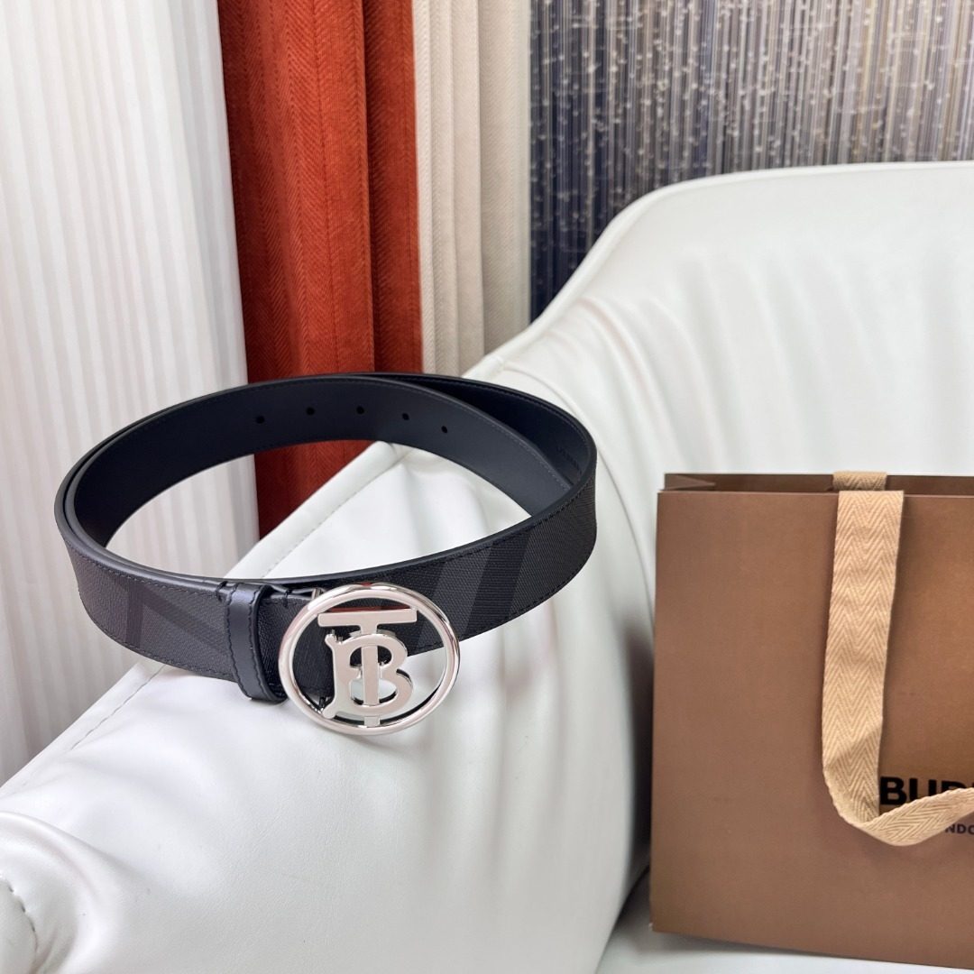 Burberry TB Logo Leather Belt Black