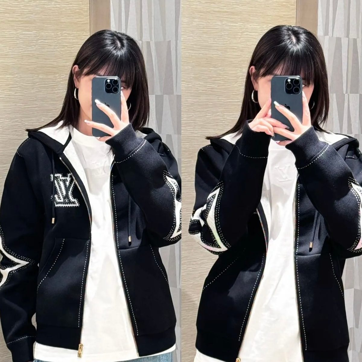 LV Monogram Zip Hoodie Black