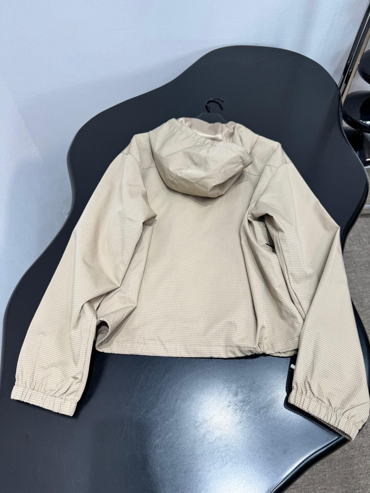 Men's Beige Nylon Hooded Windbreaker Jacket