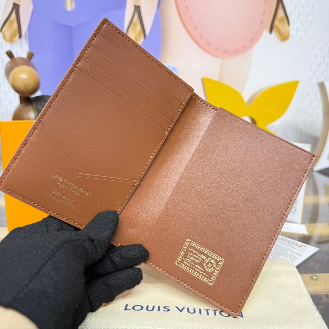 Louis Vuitton Leather Passport Holder Cognac