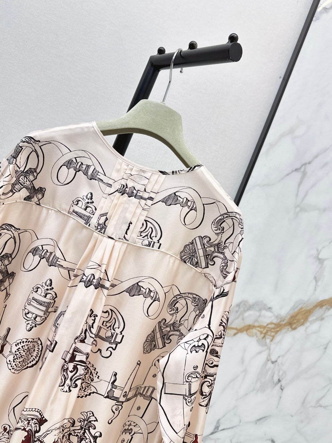 Hermès Silk Twill Chain Print Shirt Dress
