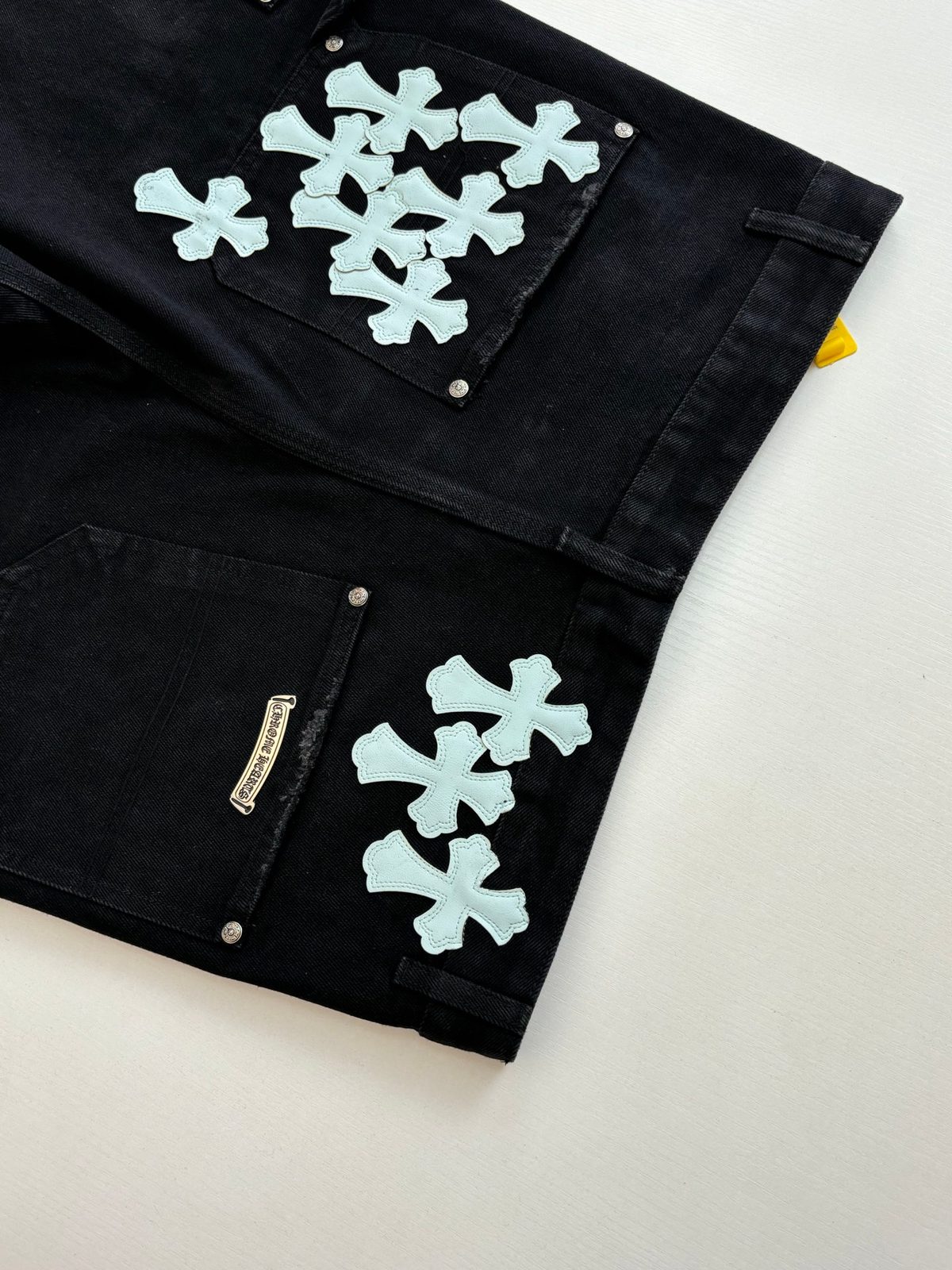 Chrome Hearts Cross Patch Distressed Denim Shorts