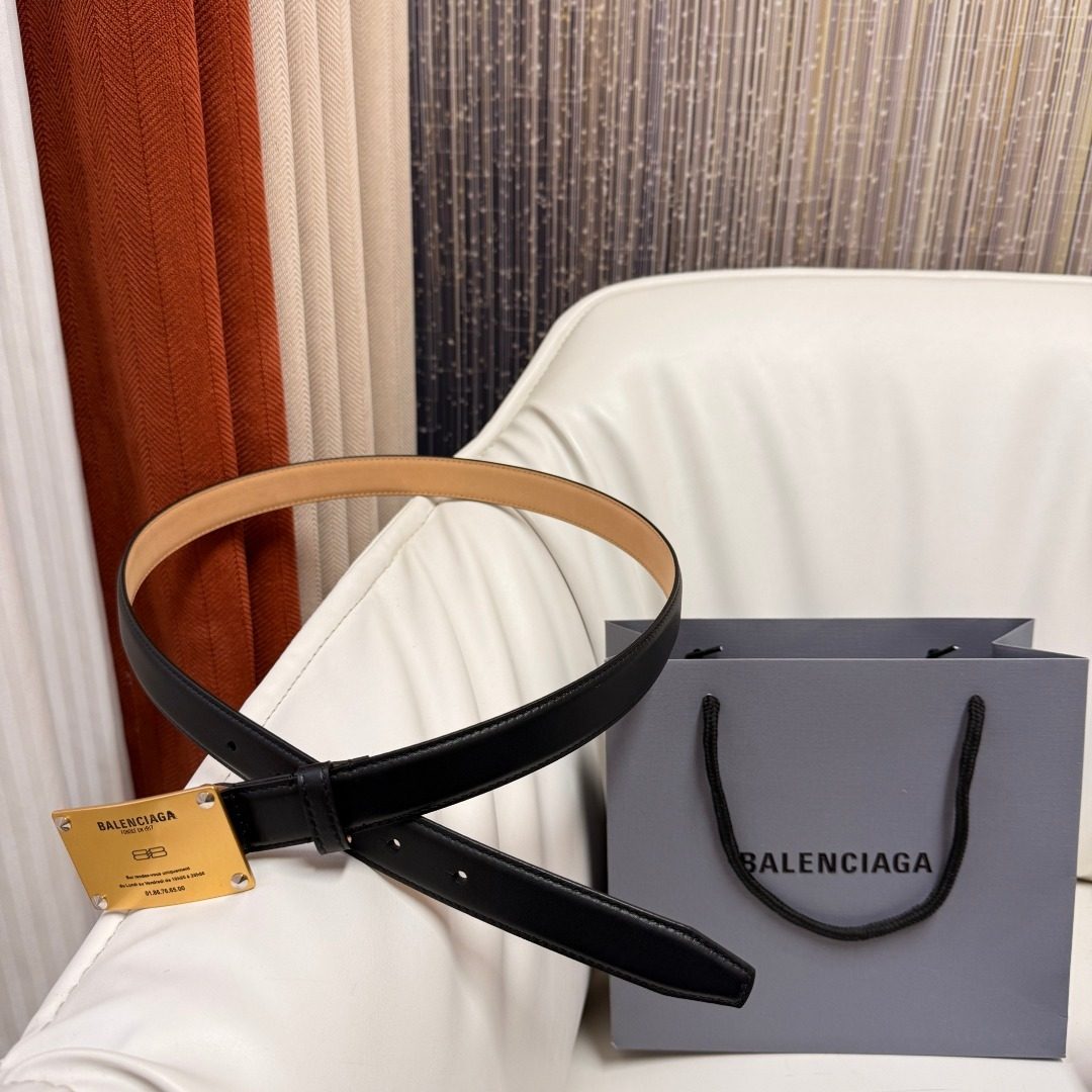 Balenciaga Black Leather Belt with Gold Buckle
