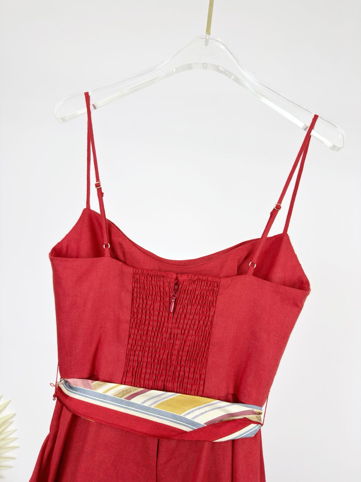Rebellion Red Linen Midi Dress with Belt