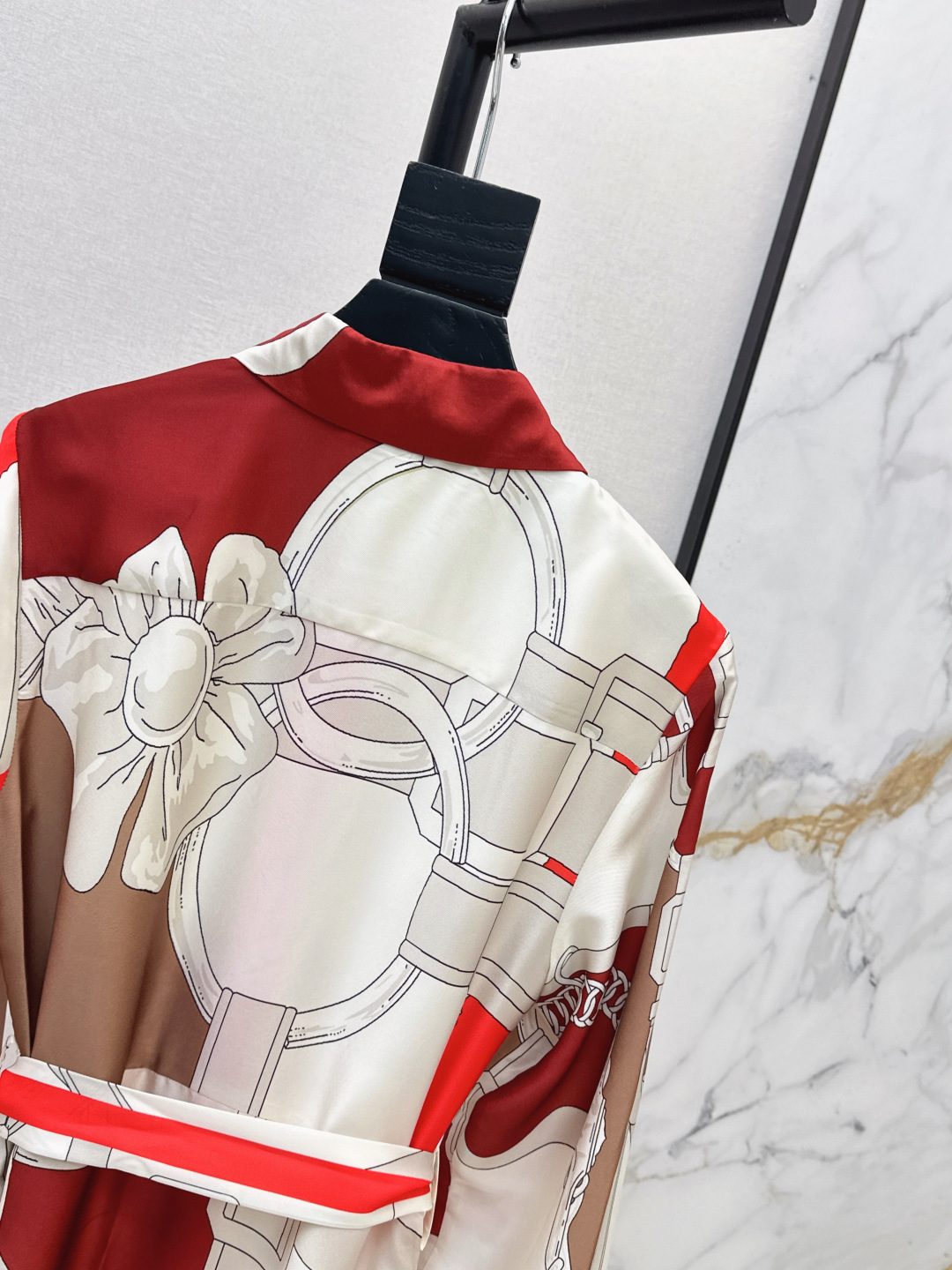 Luxury Silk Printed Shirt Dress Red