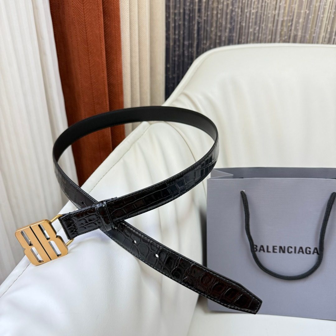 Balenciaga Crocodile Embossed Leather Belt