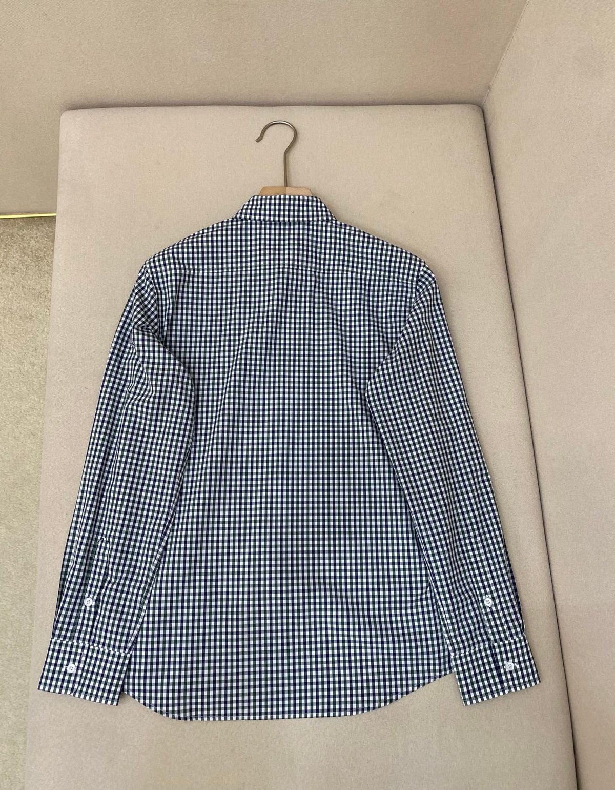 Navy Gingham Cotton Long-Sleeve Dress Shirt