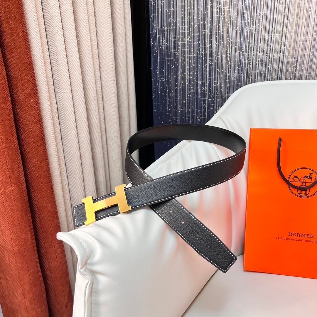 Hermès H Buckle Leather Belt Black