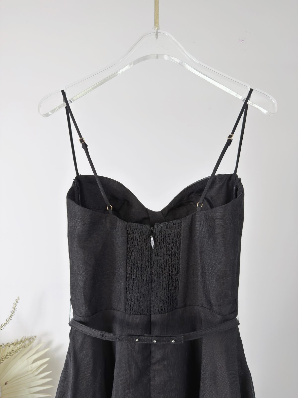 Black Linen Silk Blend Evening Gown