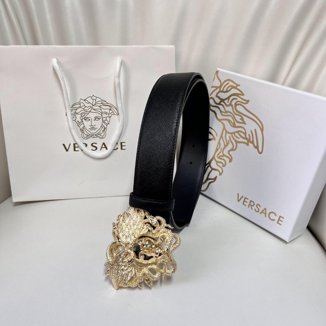 Versace Medusa Head Leather Belt Gold