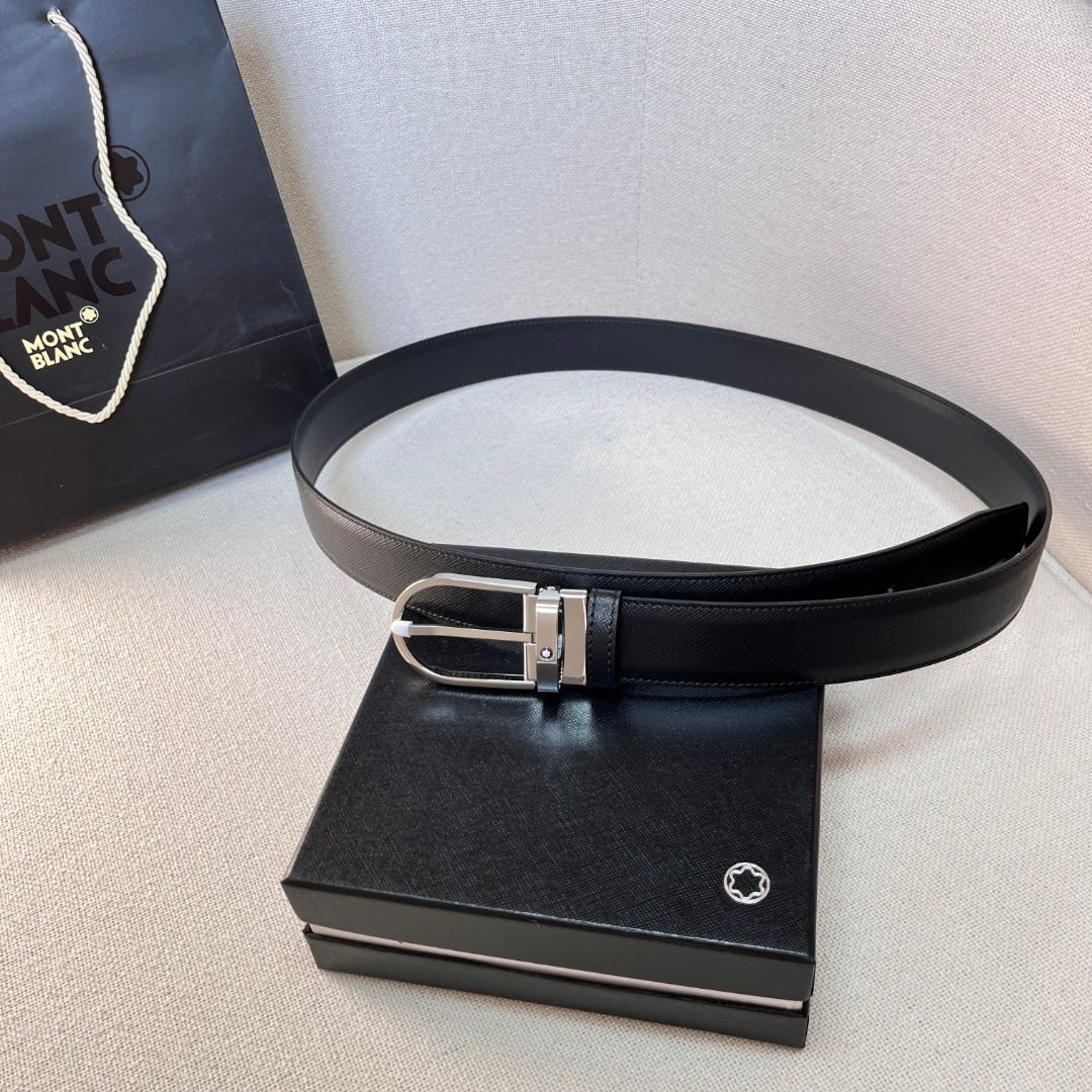 Montblanc Black Leather Men's Belt