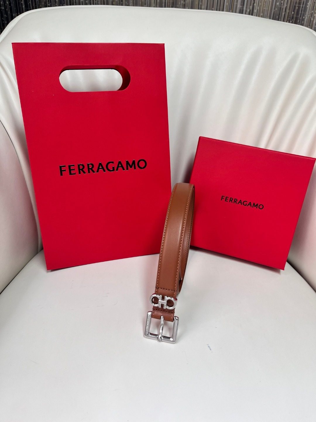 Ferragamo Gancini Leather Belt Brown