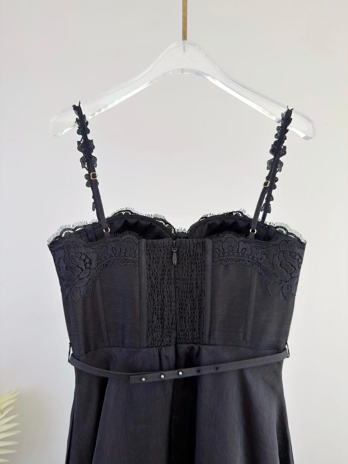 Black Lace Bustier Dress with Belt