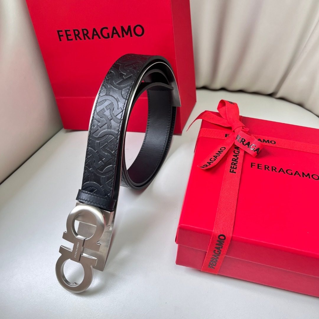 Ferragamo Gancini Leather Belt Black