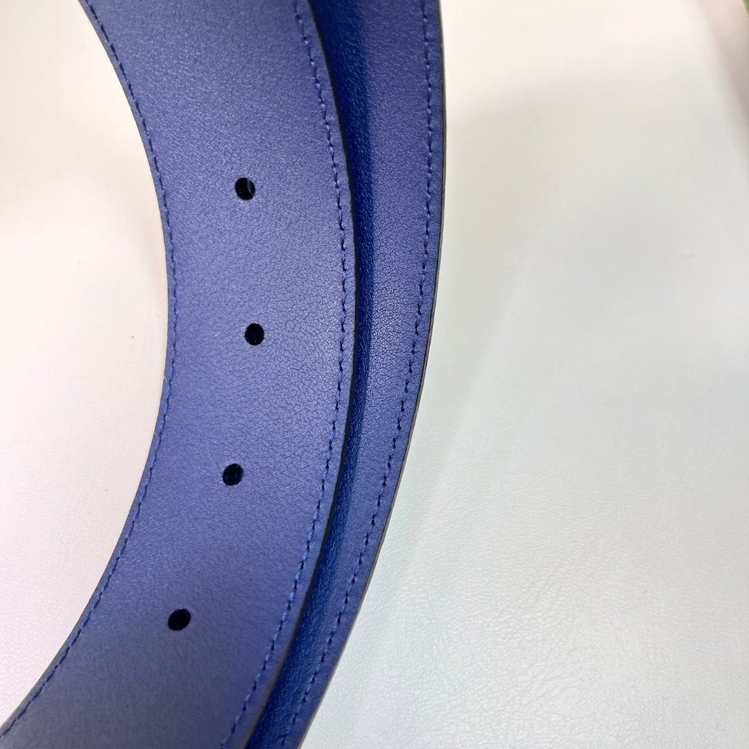 Gucci GG Embossed Leather Belt Navy