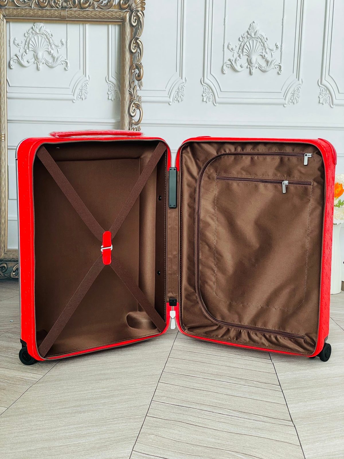 Louis Vuitton Monogram Embossed Red Rolling Suitcase
