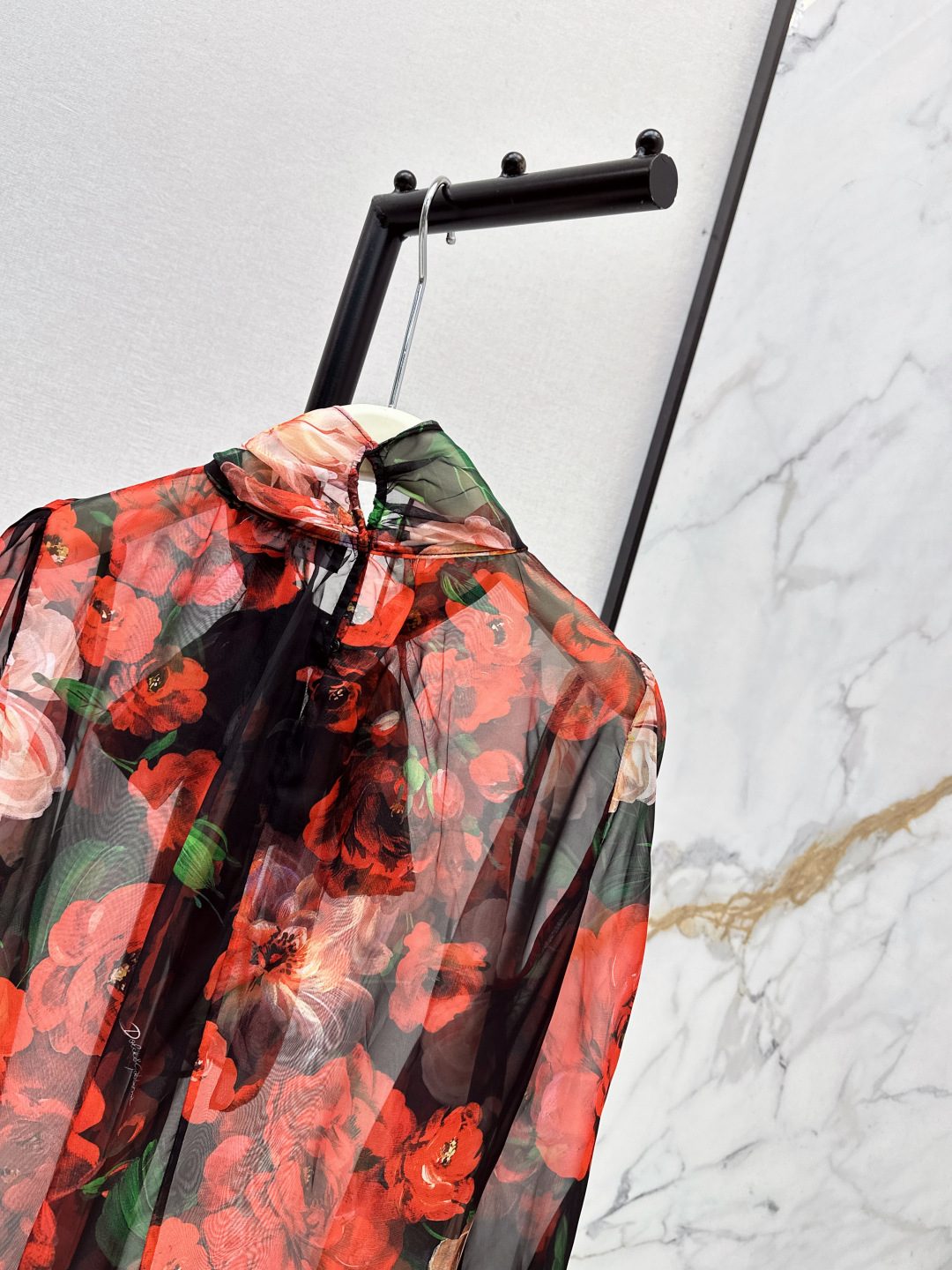 Floral Silk Shirt with Red Rose Print