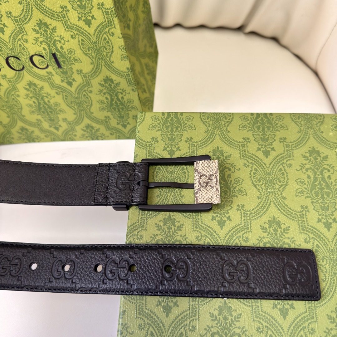 Gucci GG Embossed Leather Belt Black