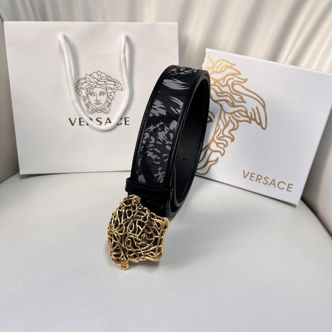 Versace Medusa Head Leather Belt Black
