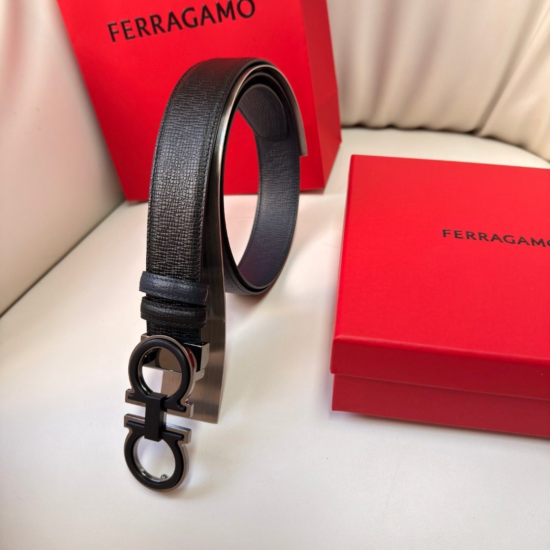 Ferragamo Gancini Black Leather Belt