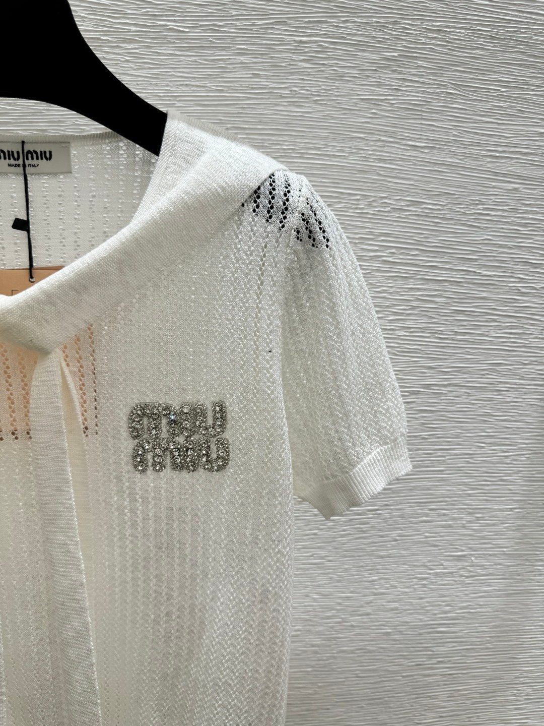 Miu Miu Crystal Logo White Knit Sweater