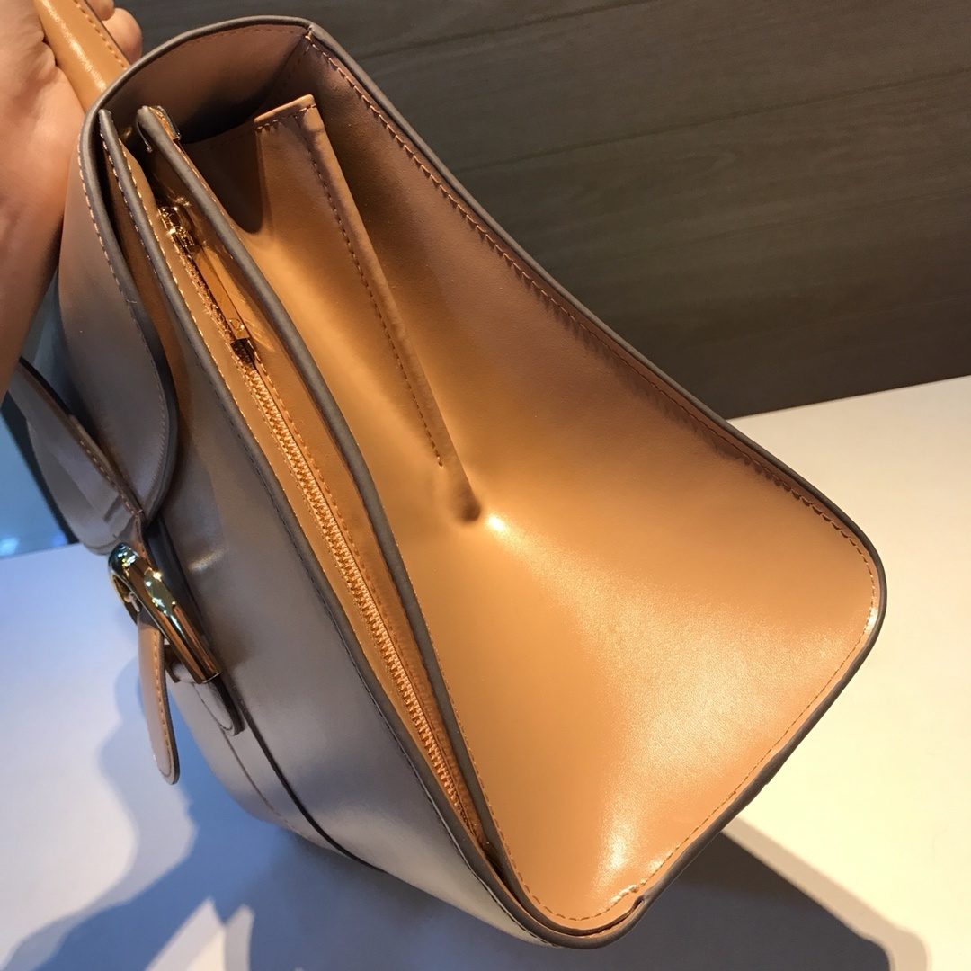 Caramel Leather Structured Top Handle Bag