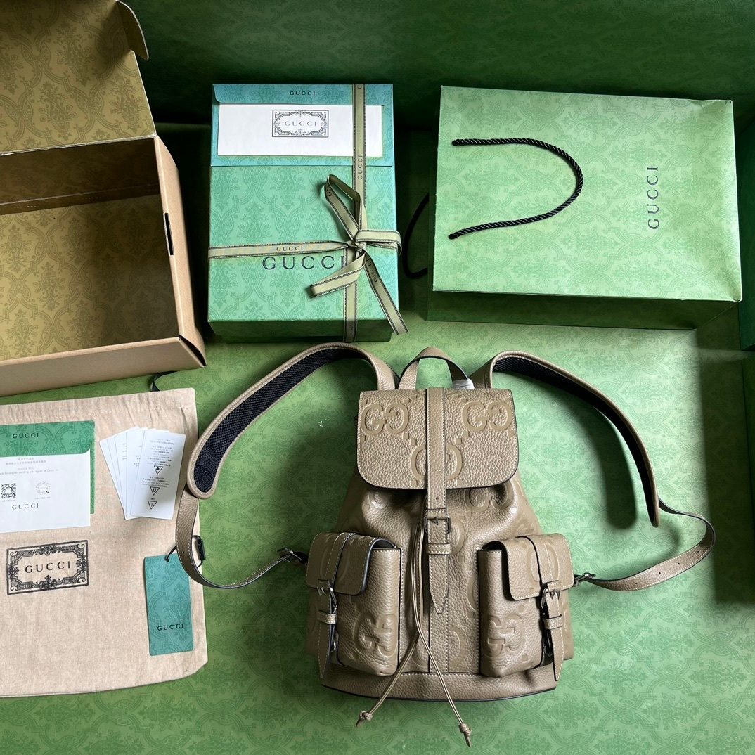 Gucci GG Embossed Leather Backpack Beige