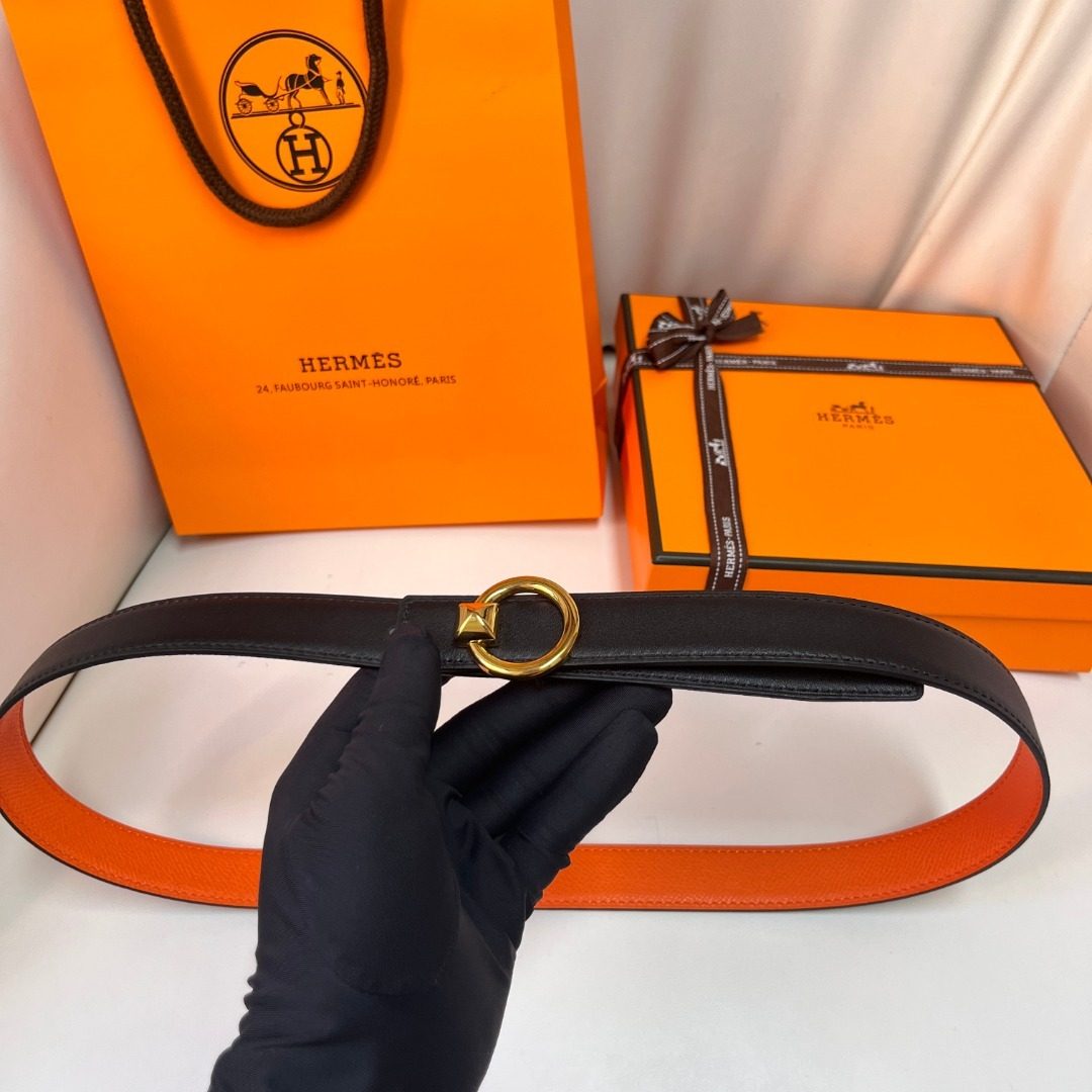 Hermès Reversible Leather Belt Black Orange