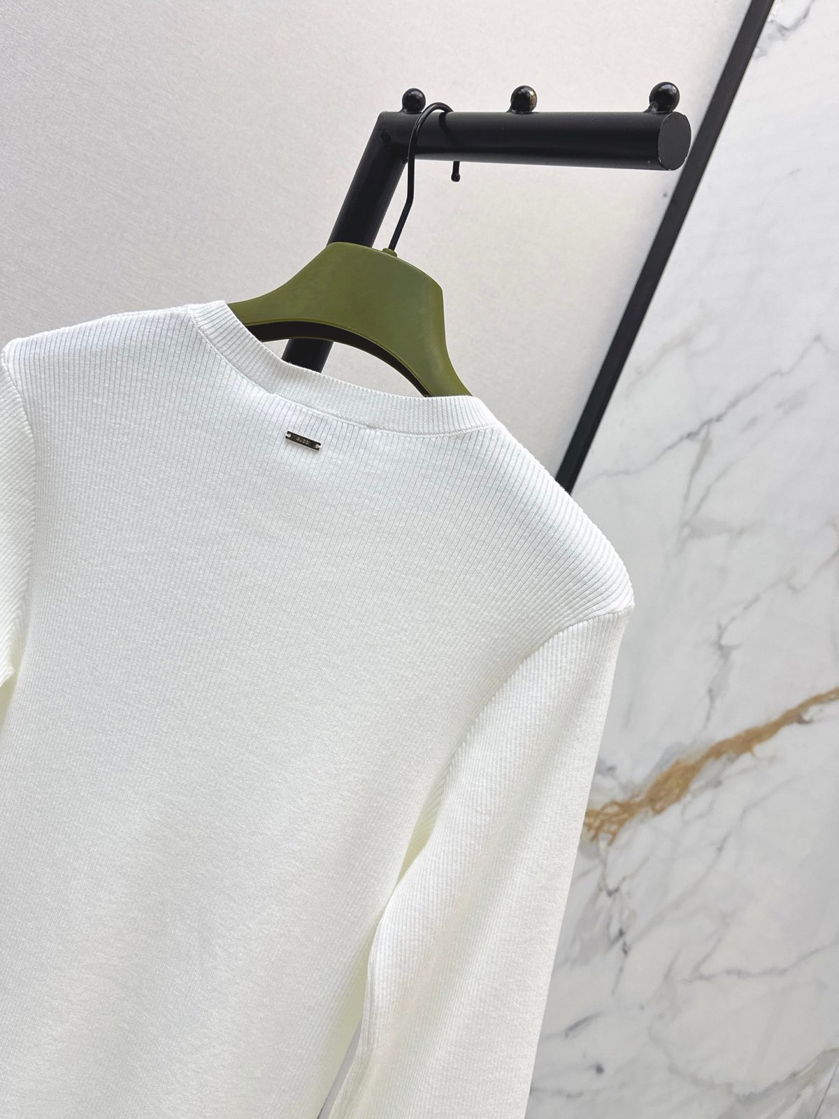 Gucci Ribbed Crewneck Top with Lace Trim