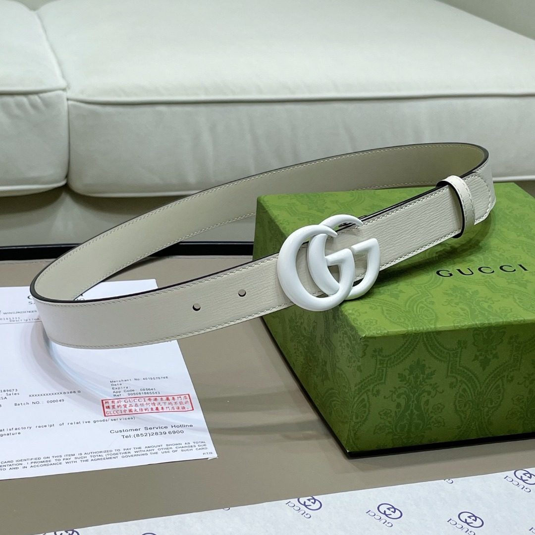 Gucci GG Marmont White Leather Belt
