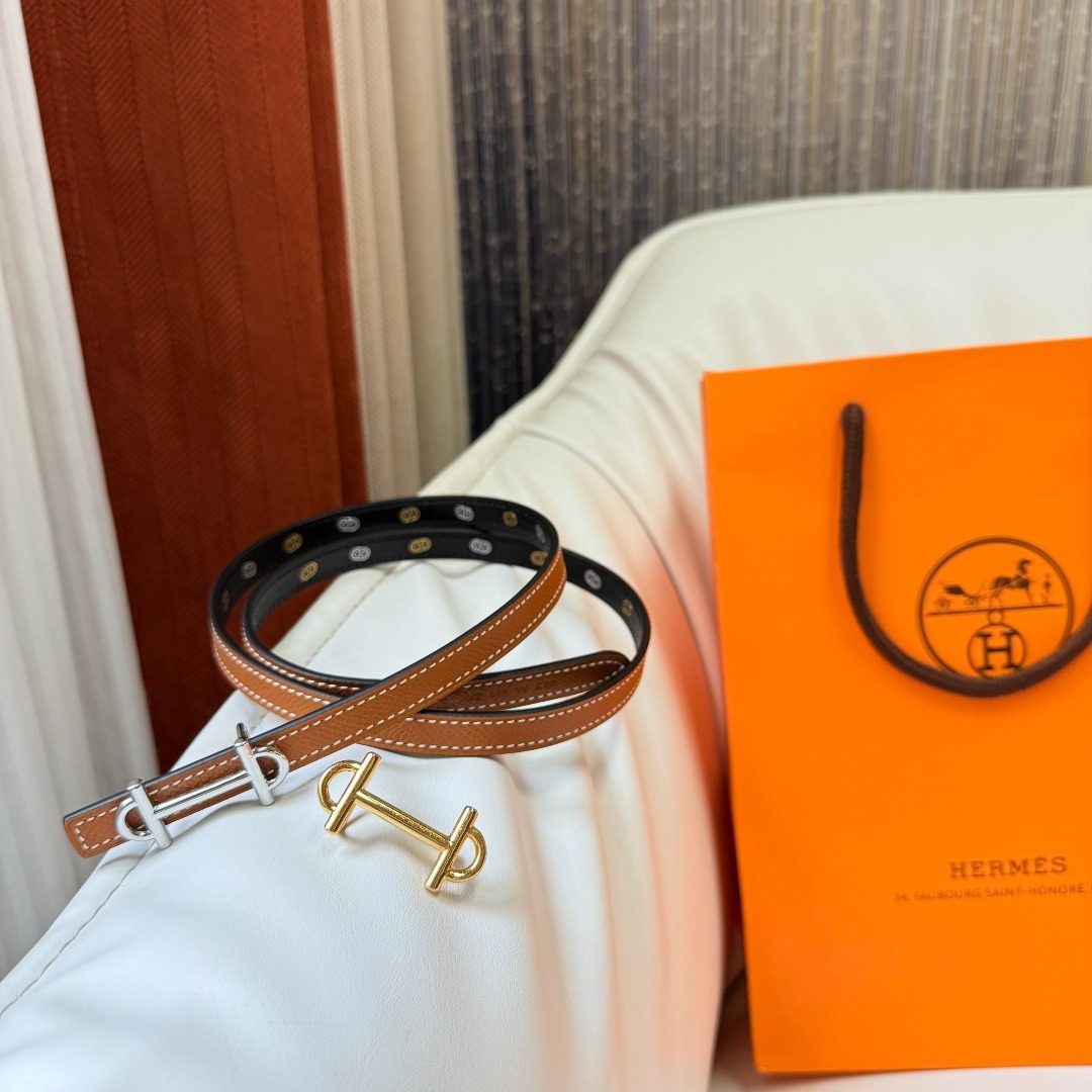 Hermès Reversible Leather Belt with Gold Hardware