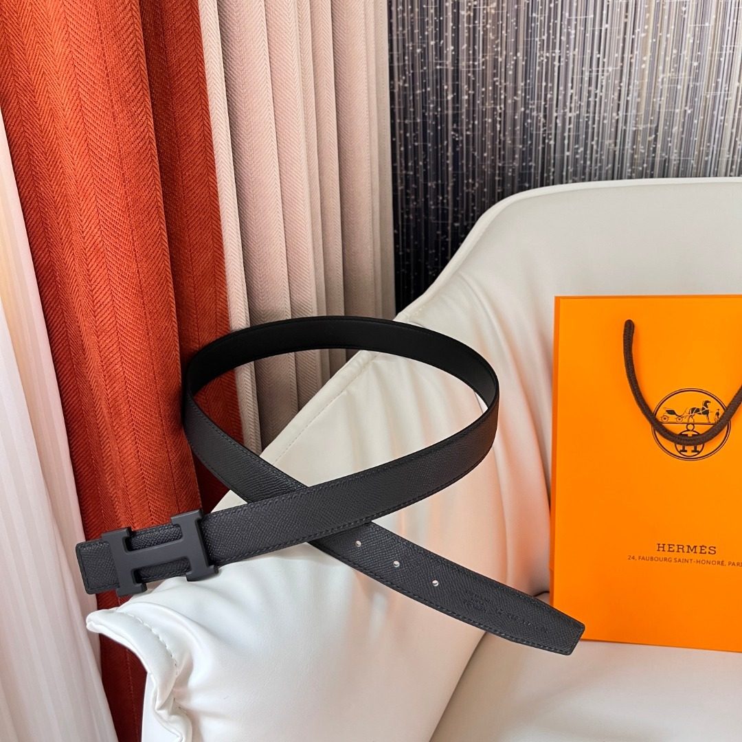 Hermès H Buckle Leather Belt Black