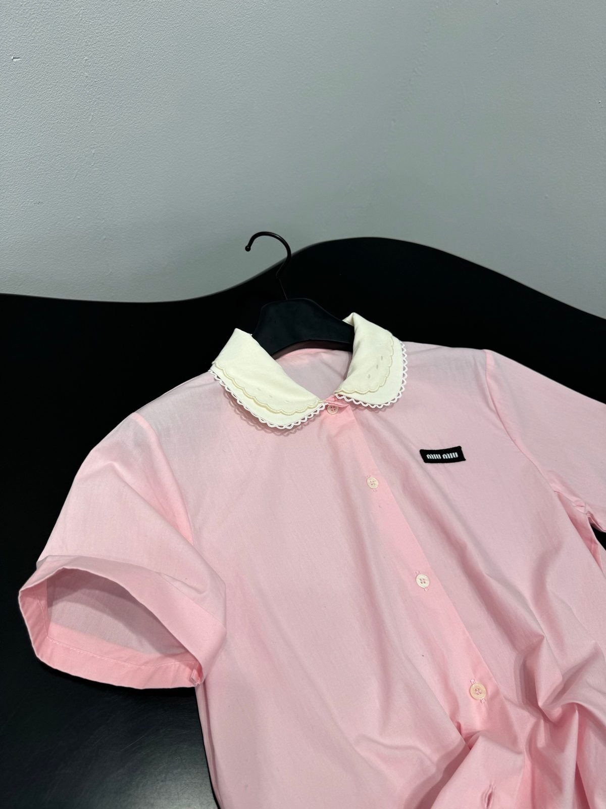 Miu Miu Pink Peter Pan Collar Short-Sleeve Shirt