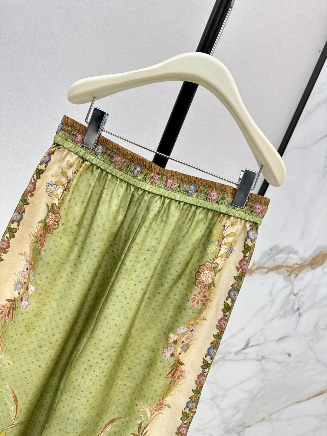 Floral Embroidered Silk Drawstring Pants