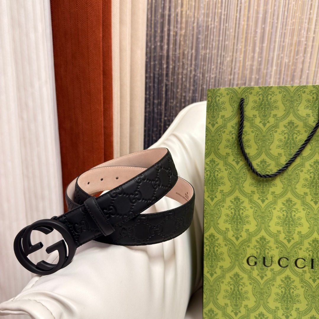 Gucci GG Embossed Leather Belt Black