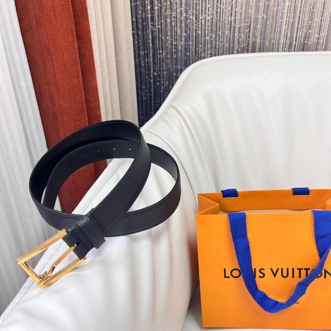 Louis Vuitton Black Leather Belt Gold Buckle