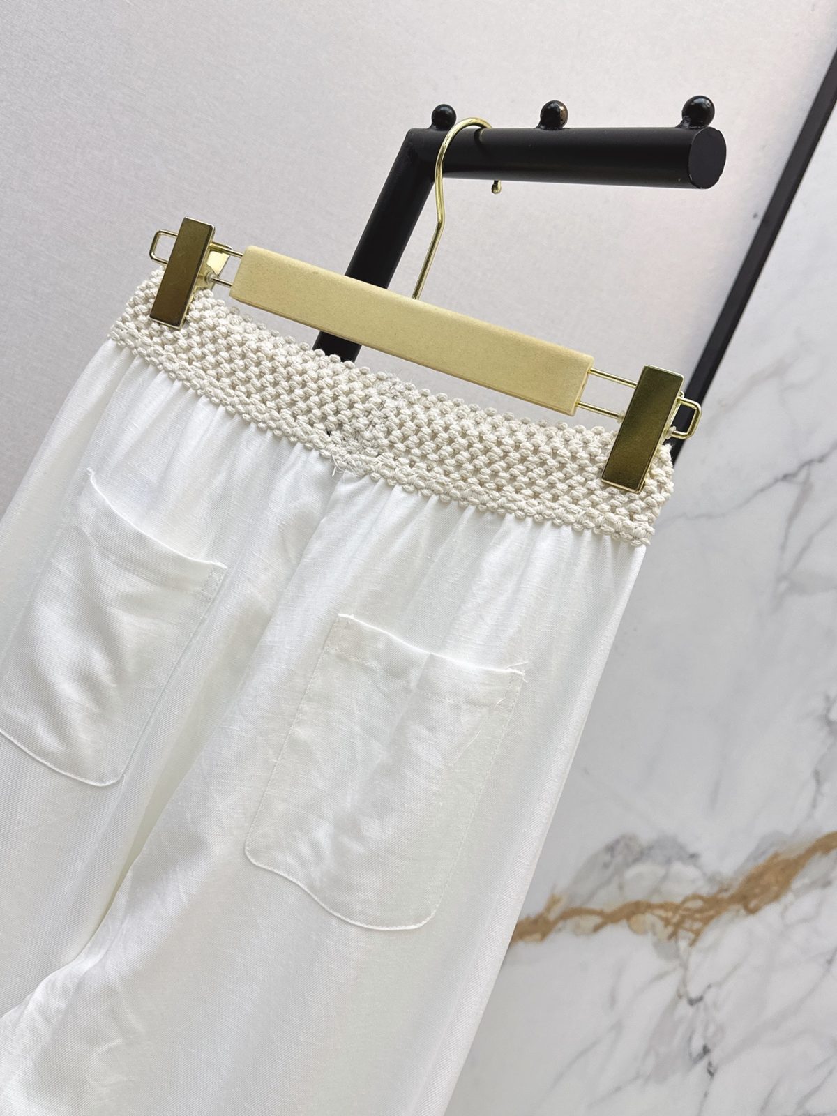 Miu Miu White Linen Drawstring Trousers