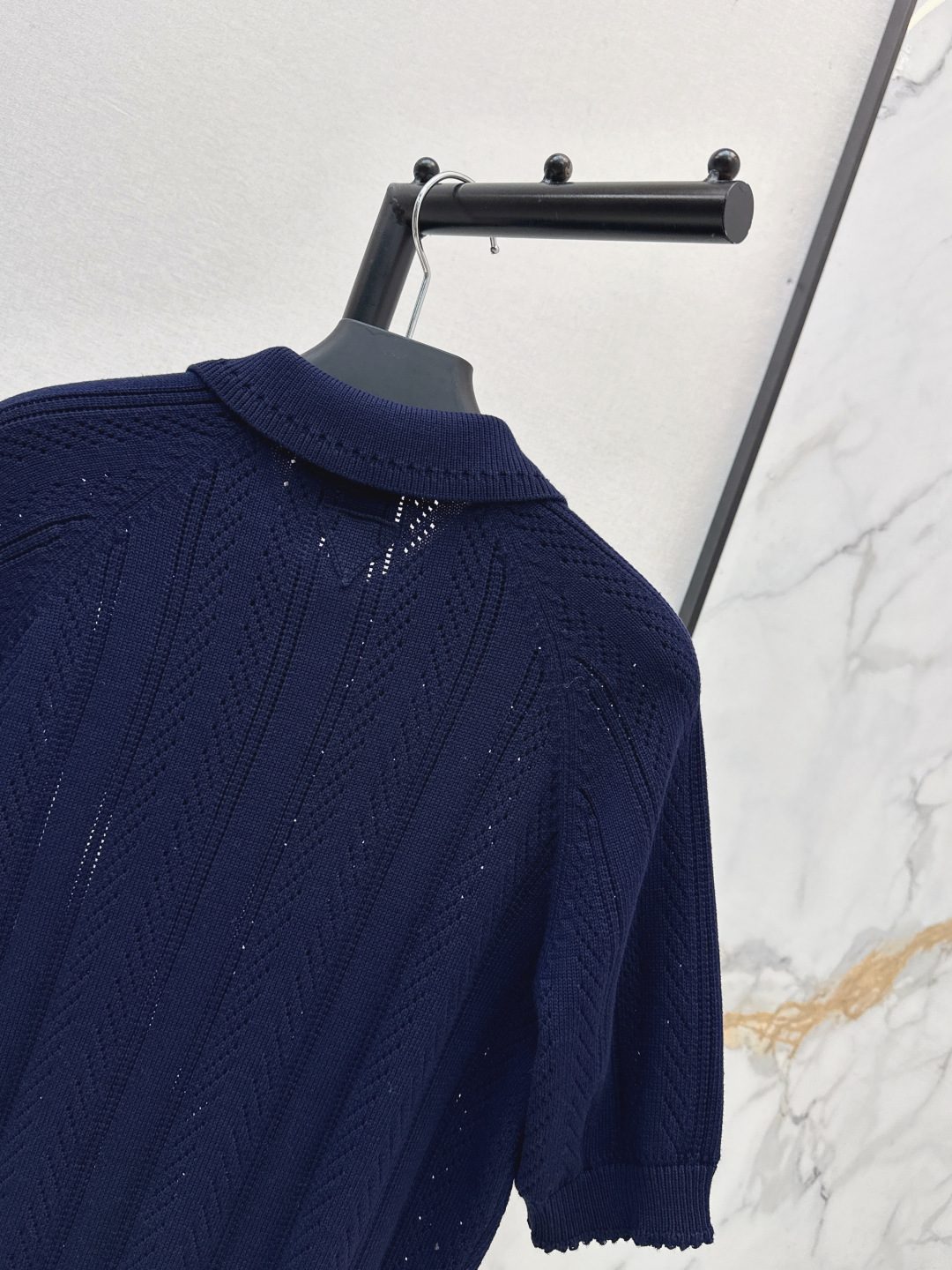 Prada Navy Cable Knit Polo Shirt