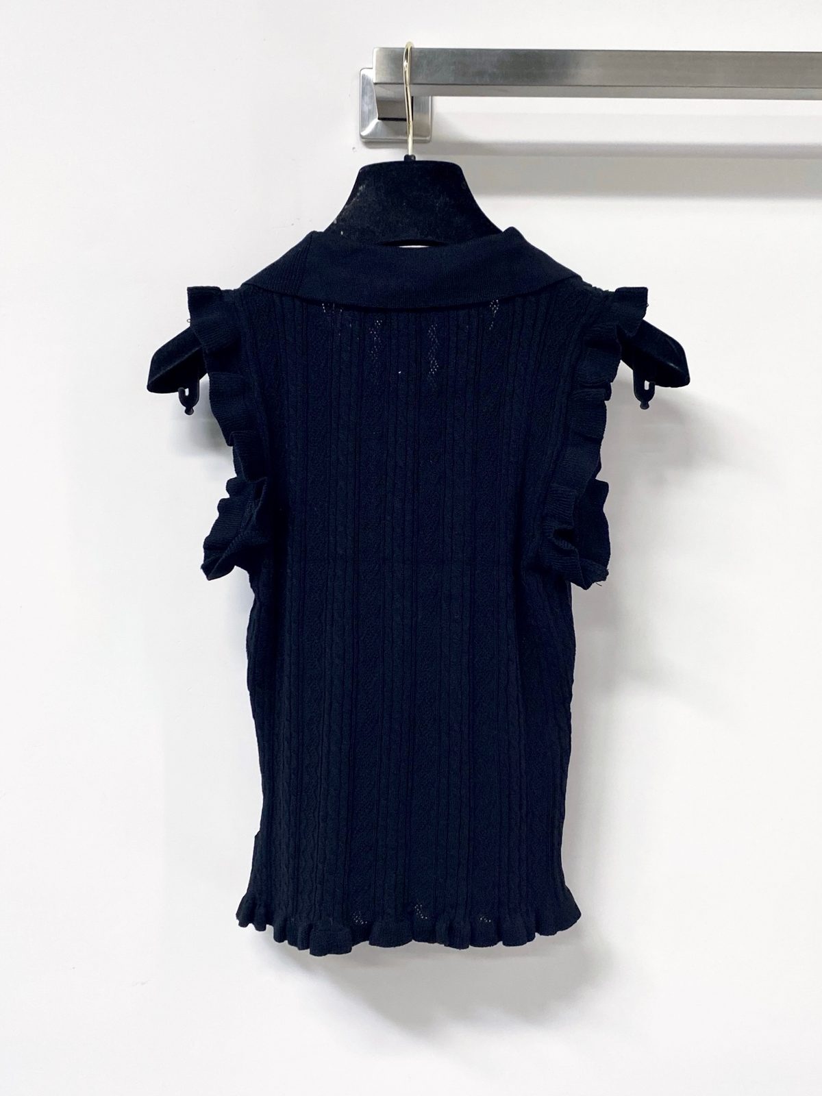 Miu Miu Navy Ribbed Cold-Shoulder Knit Top