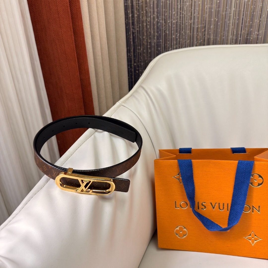 Louis Vuitton Monogram Canvas Belt with Gold Buckle
