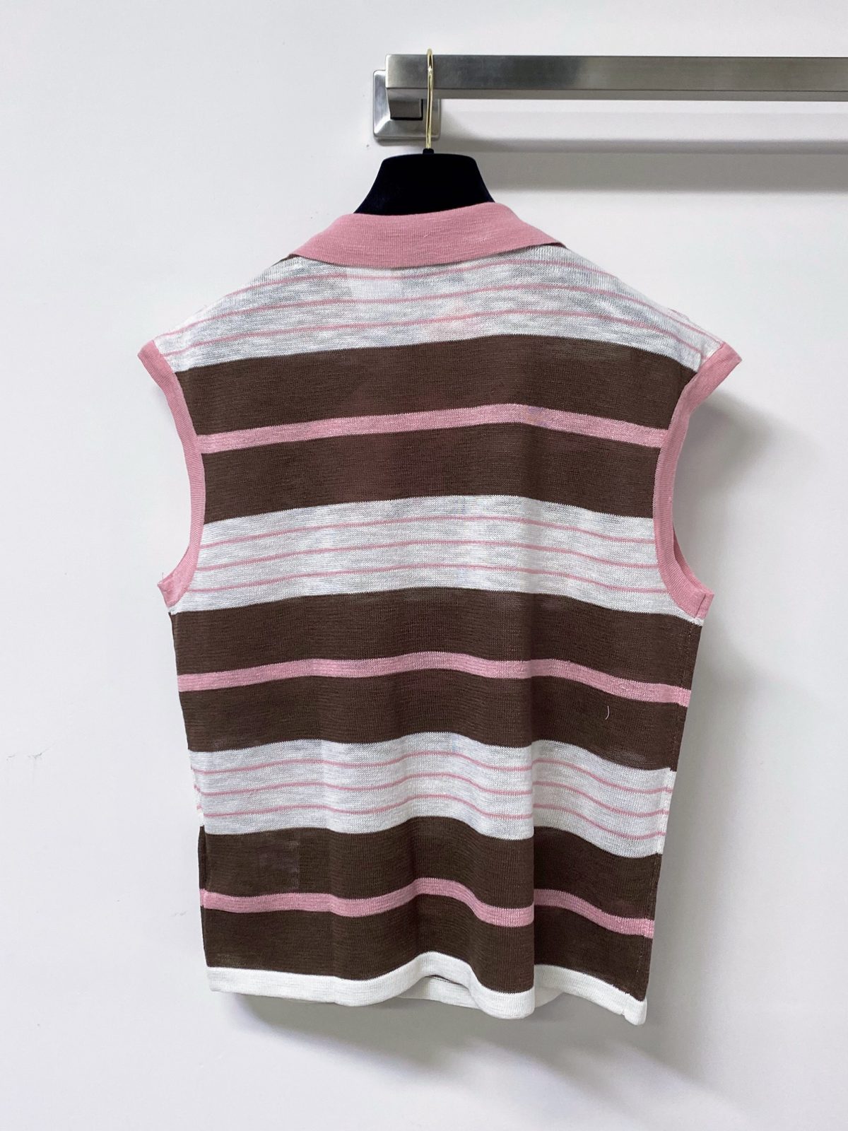 Miu Miu Striped Knit Sleeveless Polo Vest