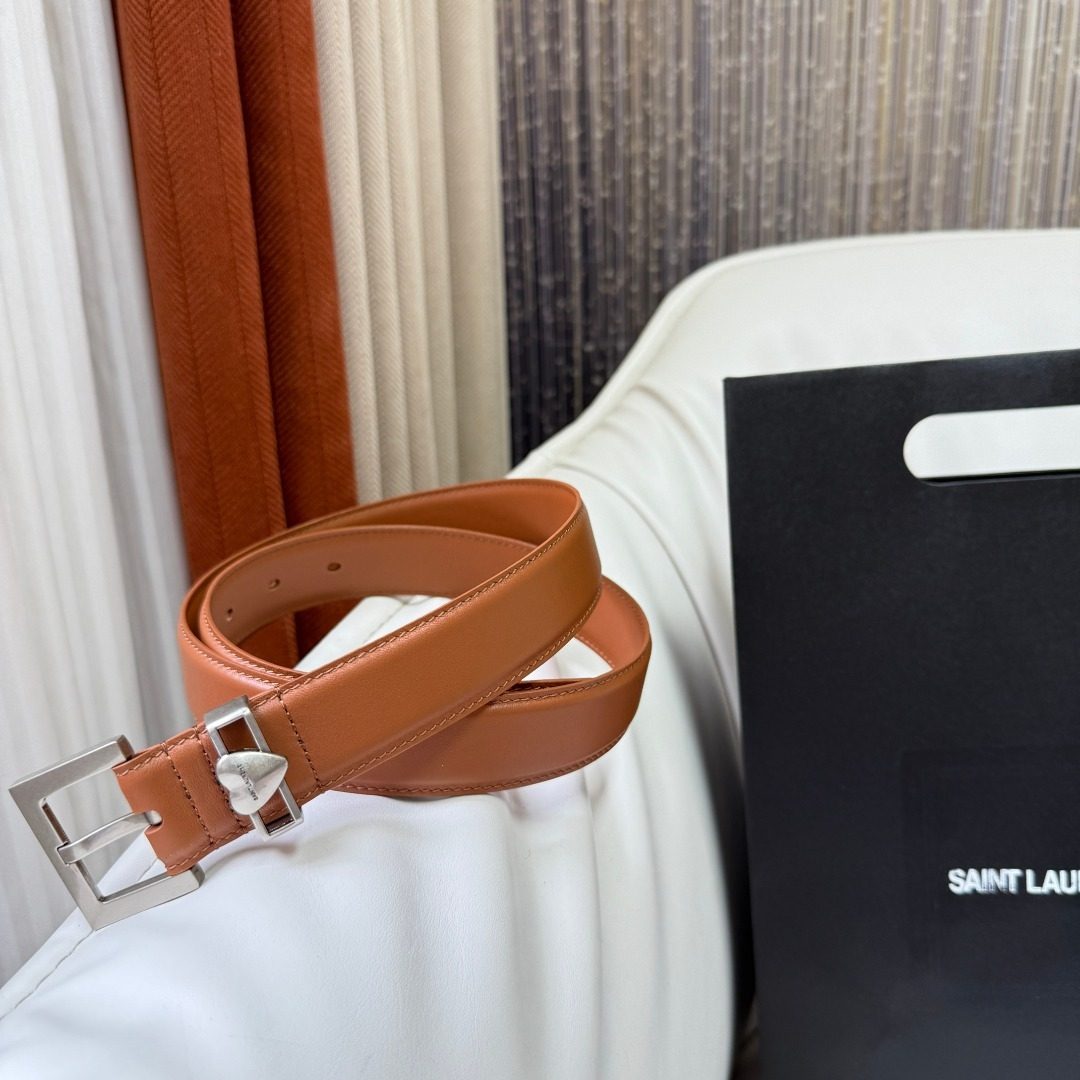 Saint Laurent Leather Belt with Metal Buckle