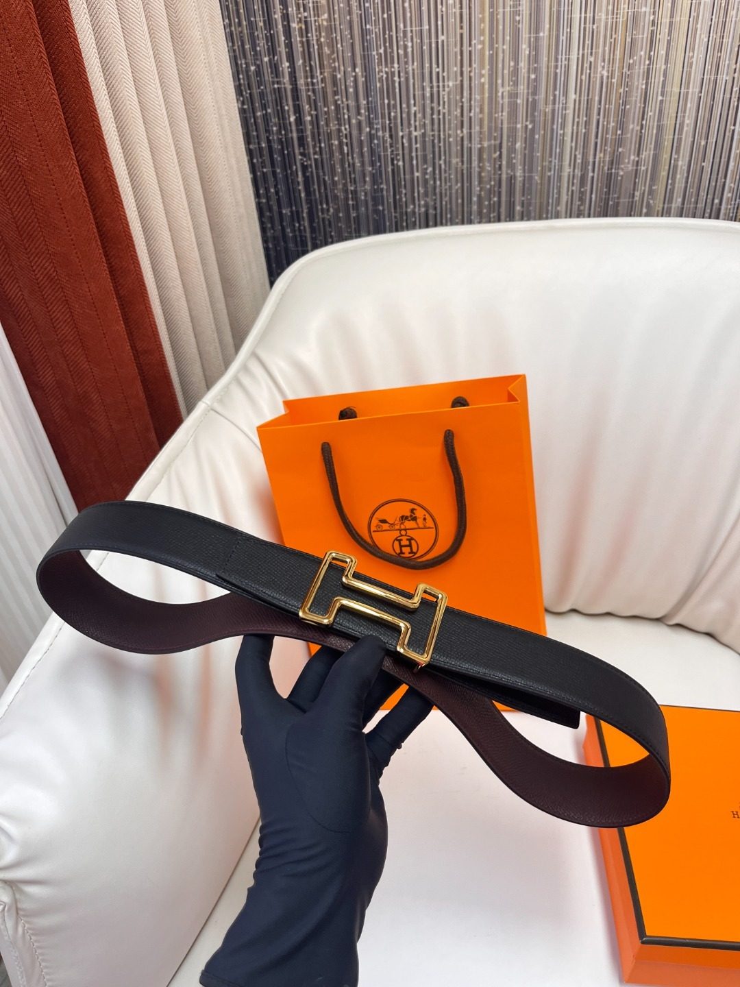 Hermès Constance H Belt Black Leather
