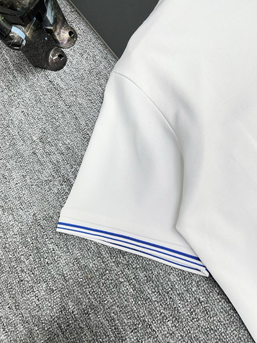 White Crewneck T-Shirt with Blue Stripe Detail