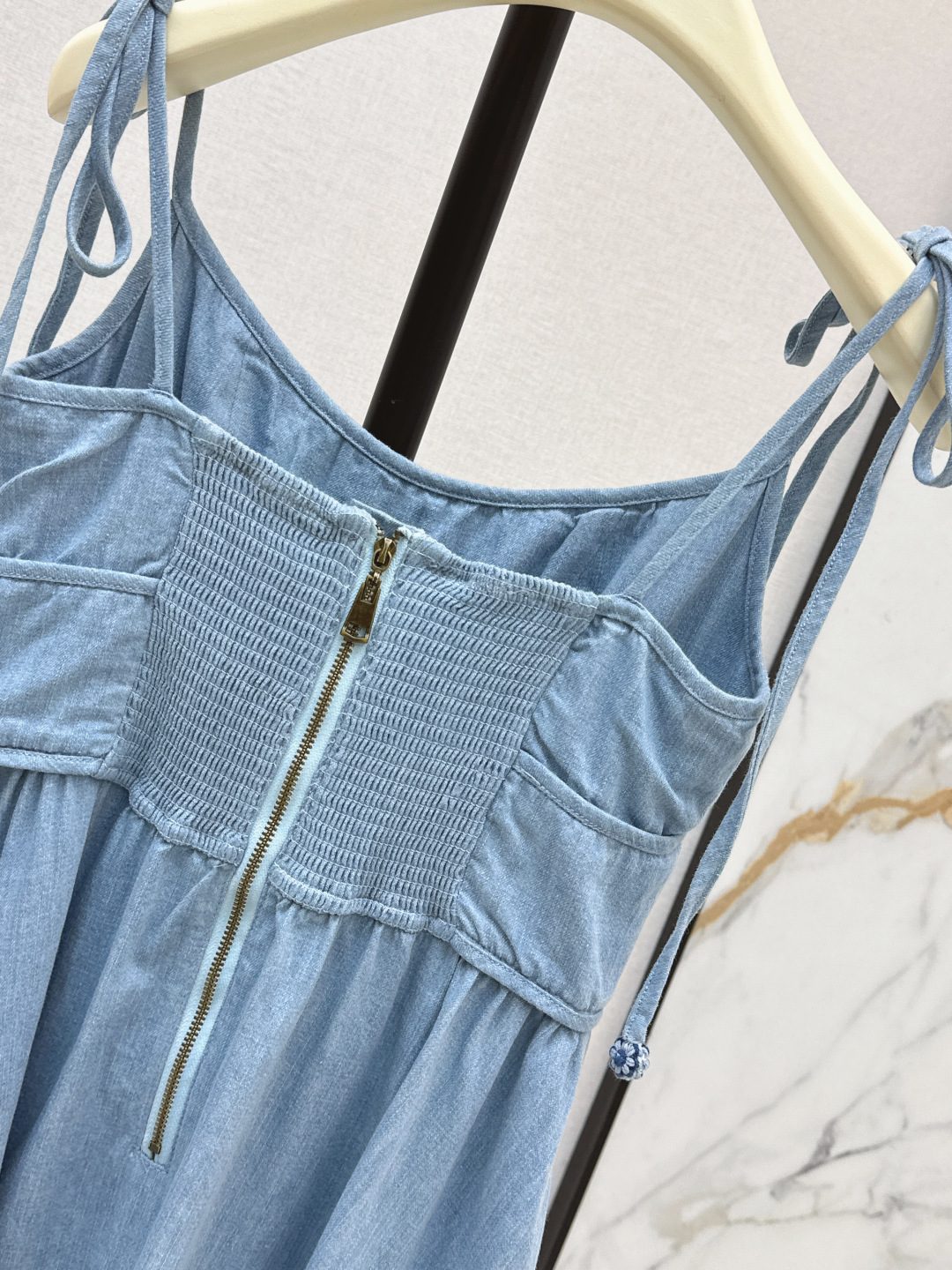 Light Blue Denim Smocked Midi Dress