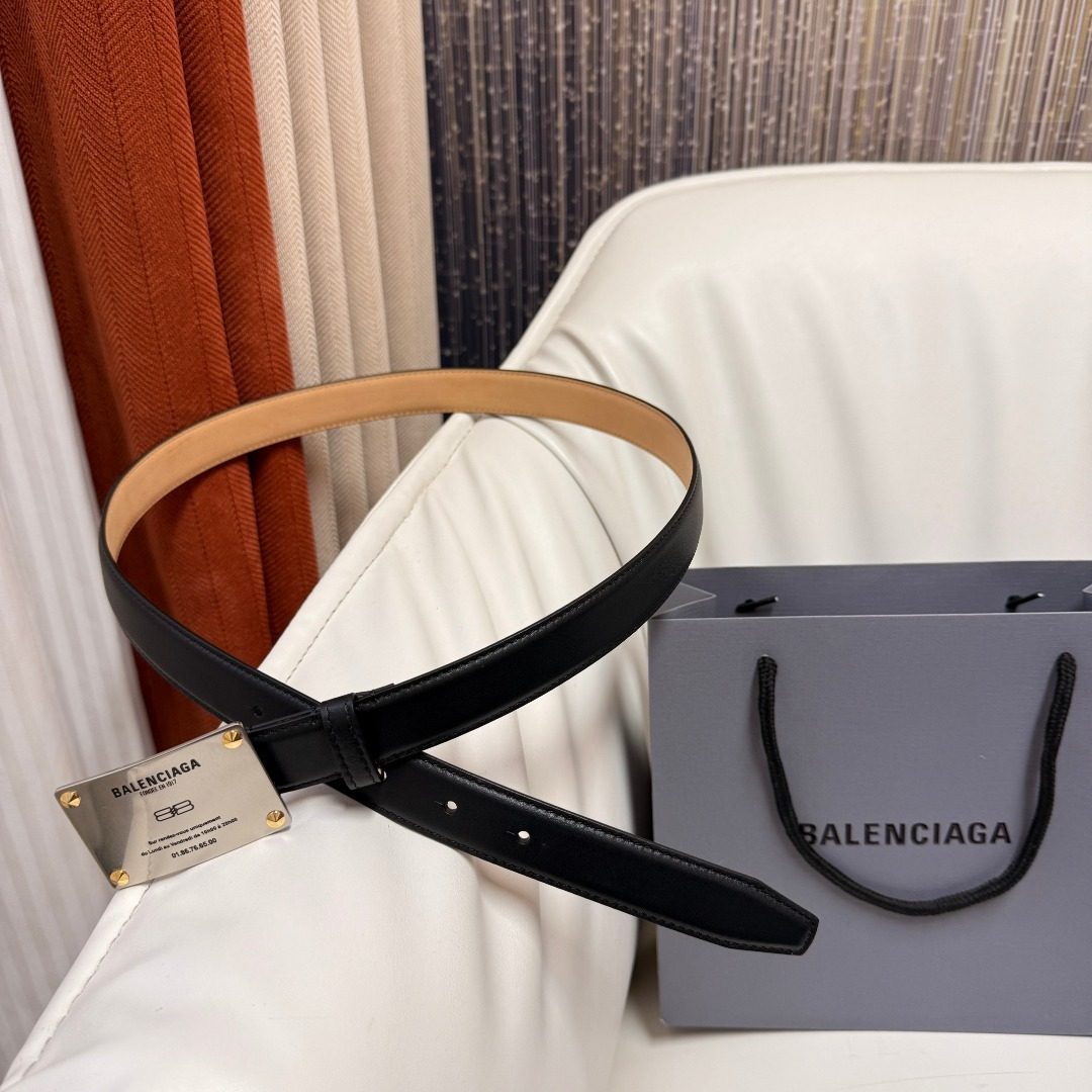 Balenciaga Black Leather Belt with Gold Buckle