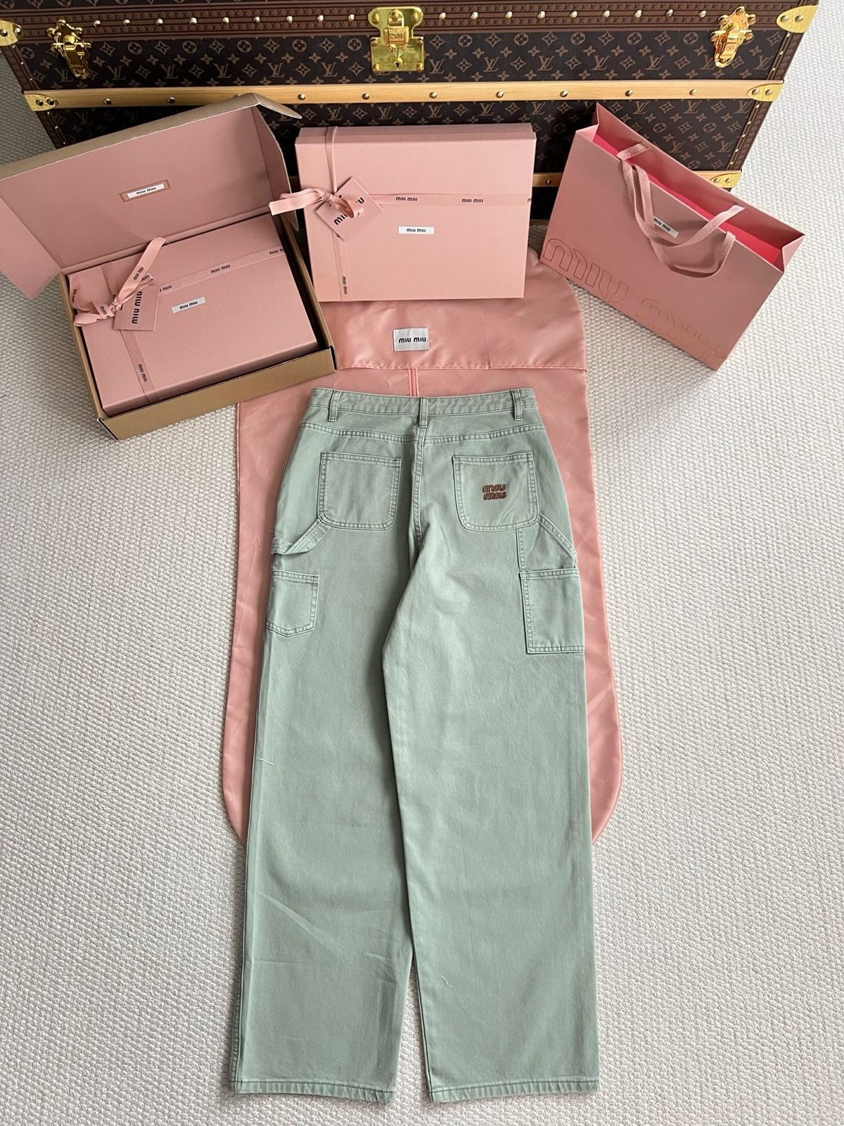 Miu Miu Light Green Cargo Jeans