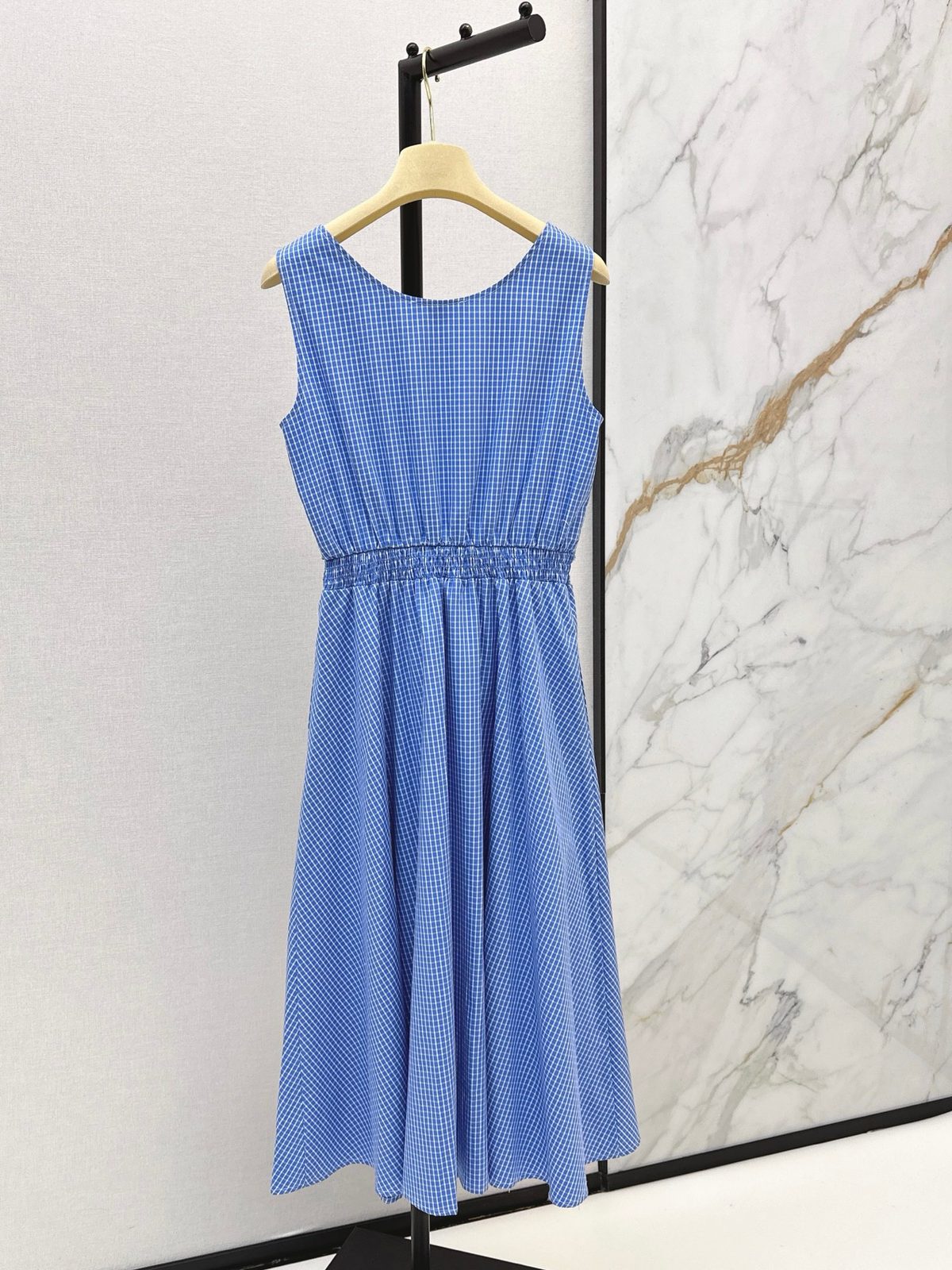 Miu Miu Blue Gingham Cotton Shirt Dress